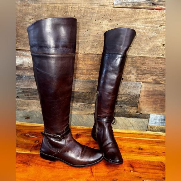 VTG FRYE SHIRLEY CUFFED FASHION RIDING BOOTS DARK BROWN LEATHER US SZ 6 M - Picture 8 of 13
